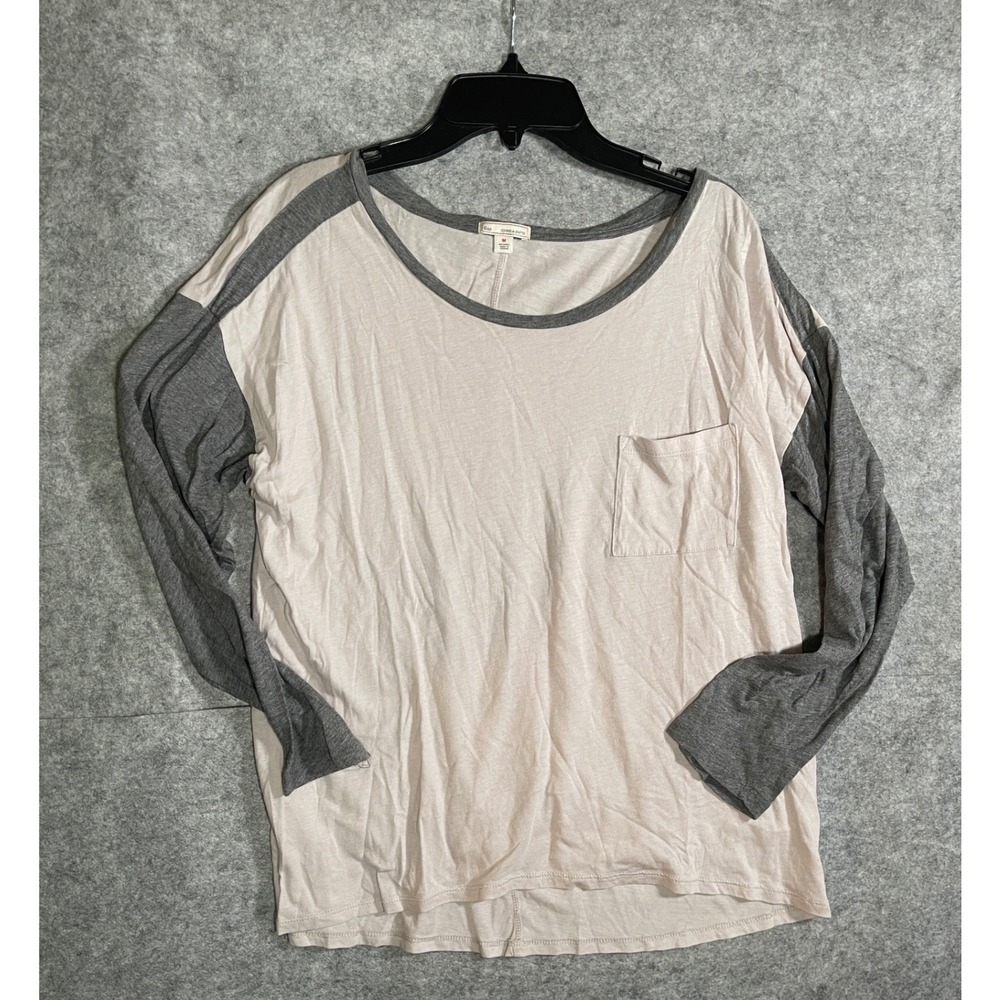 Gap Womens M Baseball Tee Long Sleeve Raglan Pink Gray Cotton Modal RN54023
